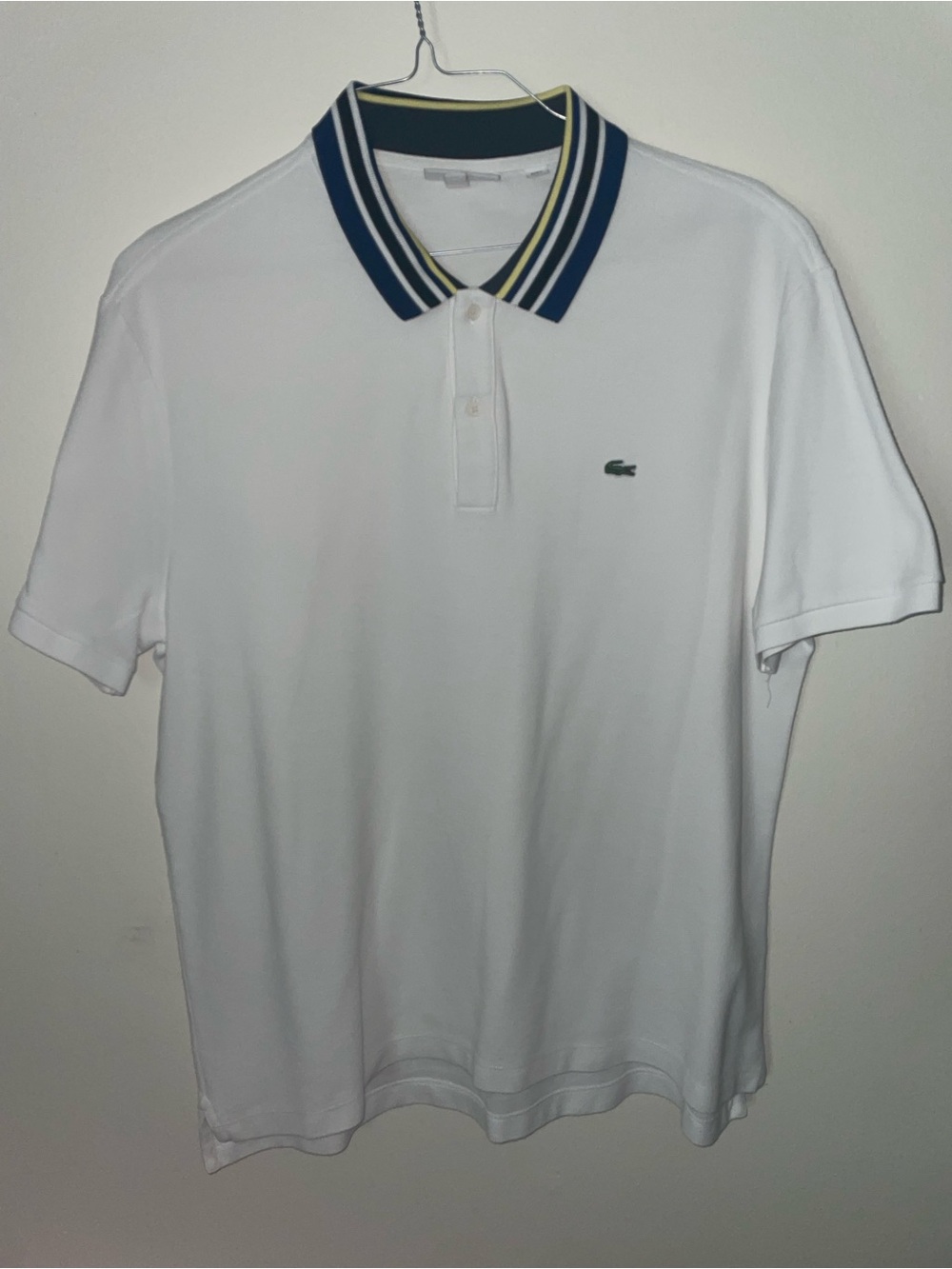 Lacoste White Polo with Navy and Yellow Trim
